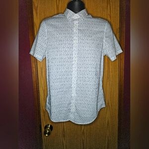 Calvin Klein Men's Stretch Allover Print Short Sleeve Casual Shirt